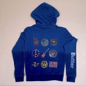 Butter Super Soft Blue Ombré Zippered Hoodie - L